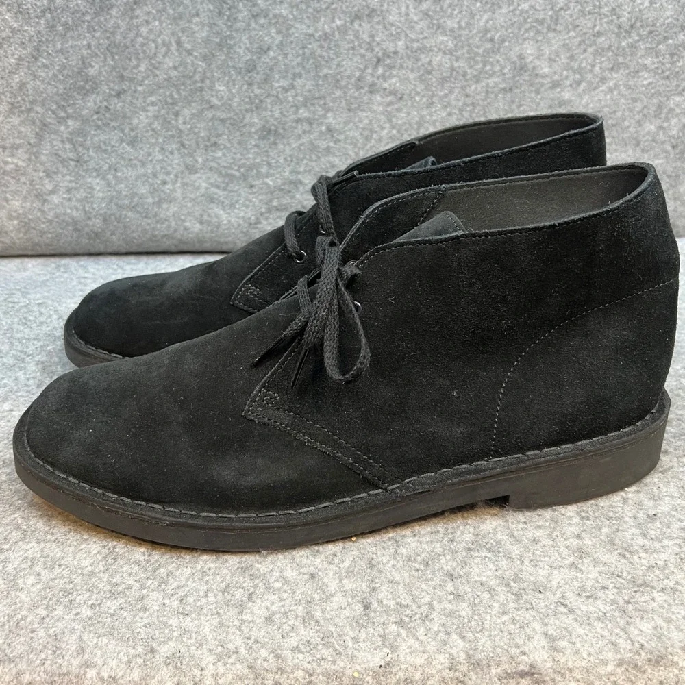 Clarks Mens Black Suede Desert Boots Chukka Ankle Lace Up Minimalist Size 13